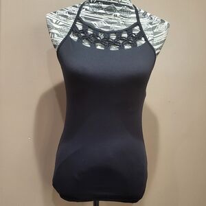 *3/$30 Sale* Liakada Black Macrame Racerback Tank Top Built in Shelf Bra sz M